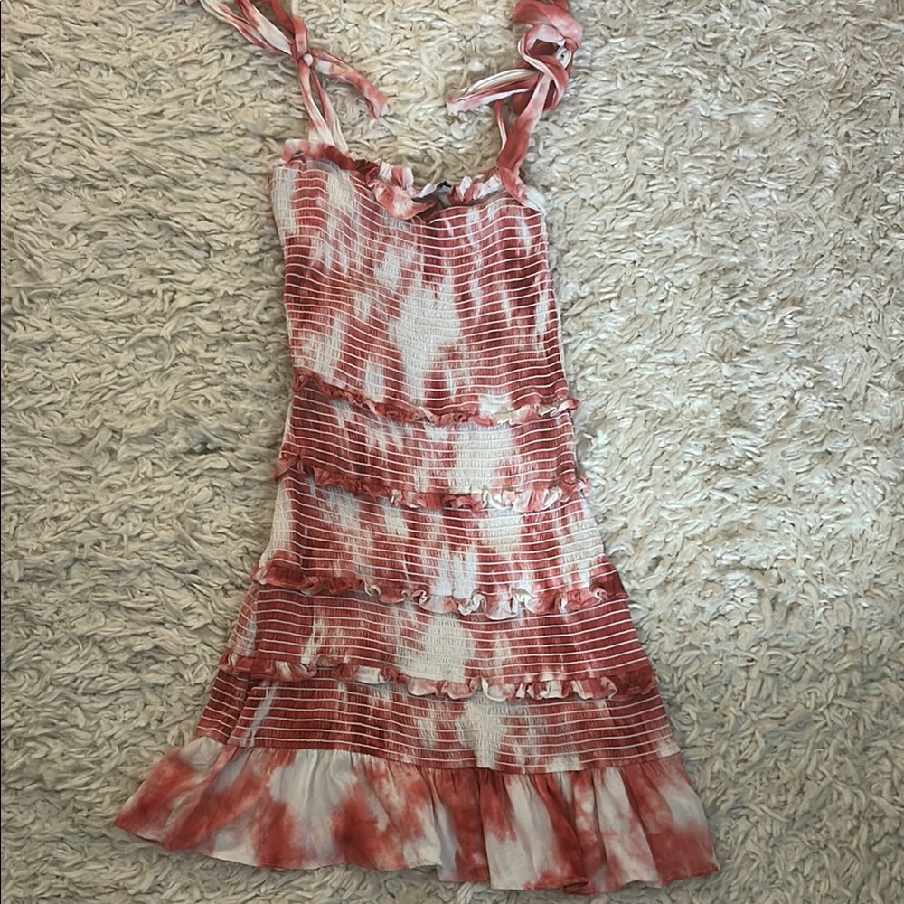 Storia Red and White Tie-Dye Mini Dress